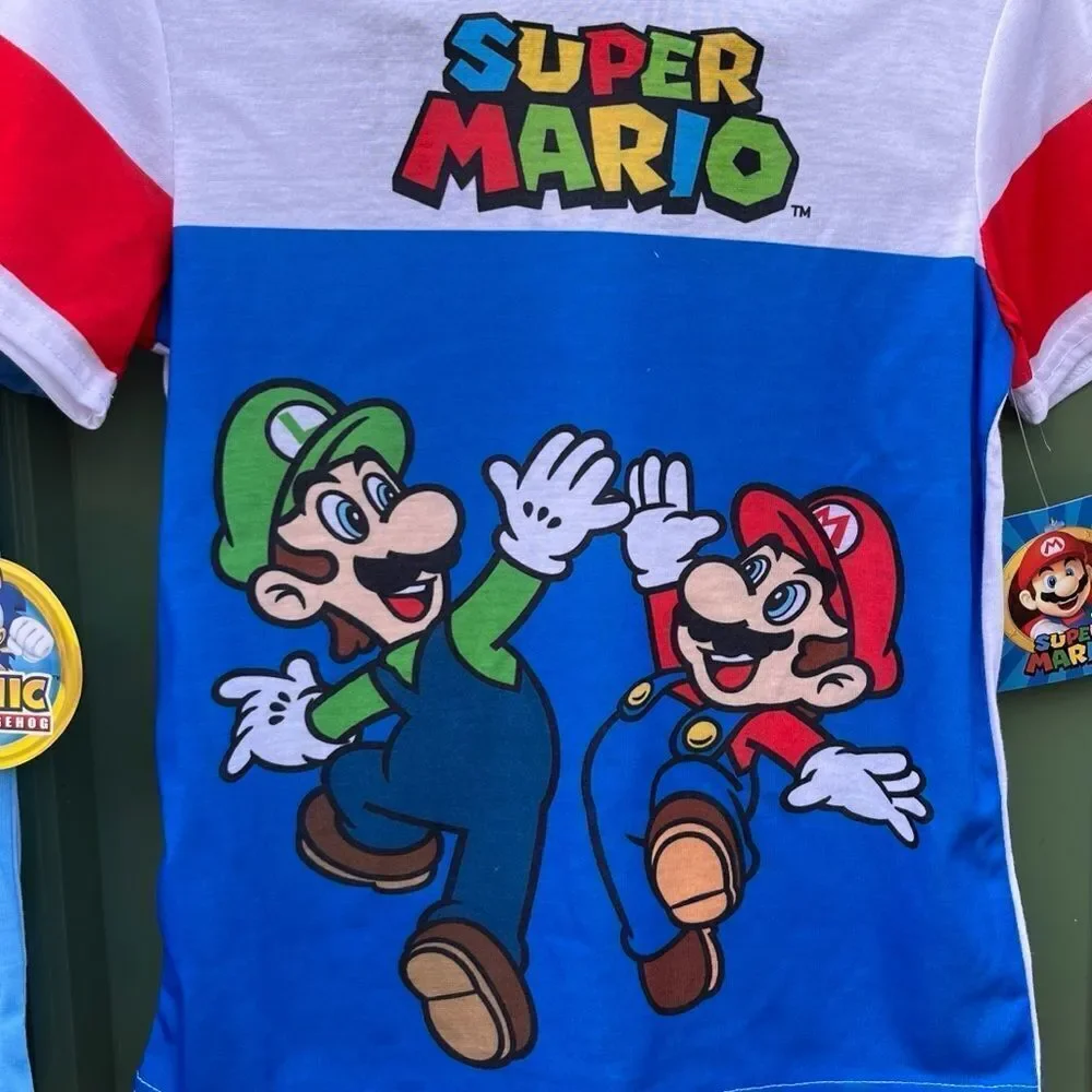 Boys Mario & Sonic Short Sleeve Top & Sleep Pants Pajama 2, 2-Piece Sets Size S